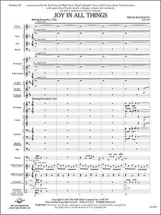 Balmages Brian Joy In All Things Concert Band Score/Parts