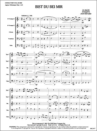 J.S. Bach: Bist Du Bei Mir (Brass Quintet) Brass Quintet Score and Parts