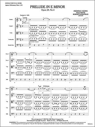 Frdric Chopin: Prelude In E Minor String Ensemble Score and Parts