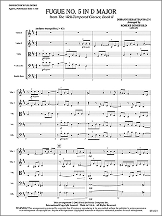 Johann Sebastian Bach: Fugue No. 5 In D Major String Ensemble Score and Parts