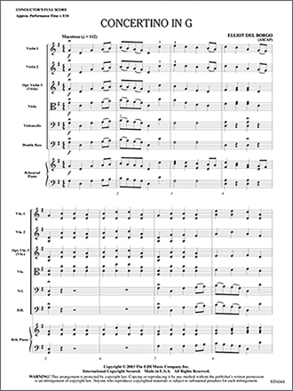 Elliot Del Borgo: Concertino In G String Ensemble Score and Parts