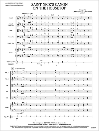 Saint Nick'S Canon On The Housetop String Orchestra Score and Parts