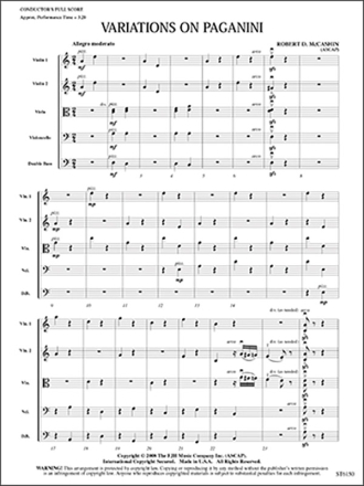 Robert D. Mccashin: Variations On Paganini - String Orchestra (Score A String Orchestra Score and Parts