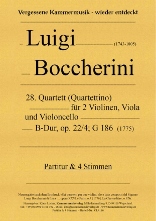 28. Quartett fr 2 Violinen, Viola und Violoncello, B-Dur, op. 22-4, G 186