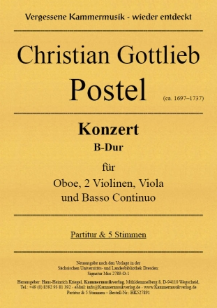 Konzert B-Dur fr Oboe, 2 Violinen, Viola und Basso Continuo