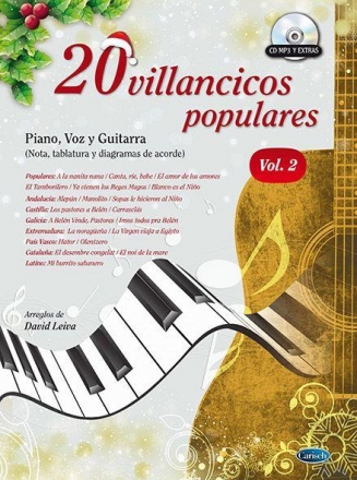 20 Villancicos Populares: Piano, Voz Y Guitarra 2 Klavier, Gesang und Gitarre Buch + CD