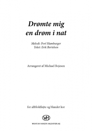 Drmte mig en drm i nat for mixed chorus and alto recorder vocal score (sw)