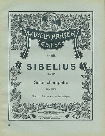 Jean Sibelius, Suite Champetre Op.98b Klavier Buch