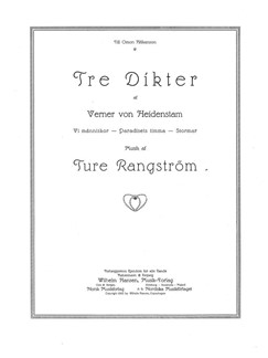 Ture Rangstrm, Tre Dikter Af Verner Von Heidenstam Vocal and Piano Klavierauszug