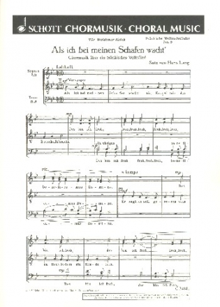 Als ich bei meinen Schafen wacht fr Bariton und gem Chor a cappella Partitur