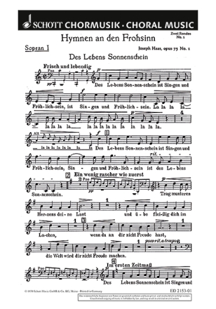 Hymnen an den Frohsinn op. 73 fr Frauenchor oder Kinderchor (SSA) mit Klavier Chorstimme - Sopran I