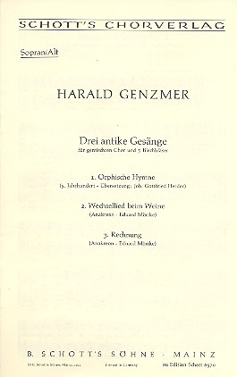 Drei antike Gesnge GeWV50 fr gem Chor und 5 Blechblser (Klavier zu 4 Hnden) Chorpartitur Sopran/Alt