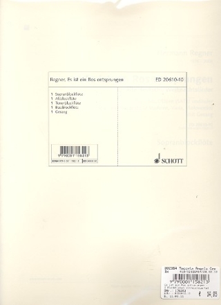 Regner, Hermann: Es ist ein Ros entsprungen fr Blockfltenquartett (Streichquartett) und Gesang Err:520