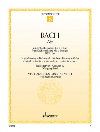 Air BWV1068 (Fassung D-Dur und erleichtert C-Dur ) fr Violoncello und Klavier