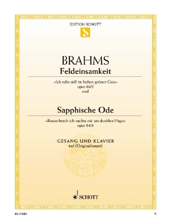 Brahms, Johannes, Feldeinsamkeit / Sapphische Ode op. 86 Nr. 2 / op. 9 fr tiefe Singstimme und Klavier Einzelausgabe