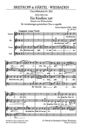 Ein Kindlein zart op. 39,1 fr gem Chor a cappella Partitur