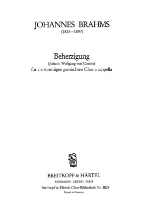 Beherzigung op. 93a fr gem Chor Chorpartitur