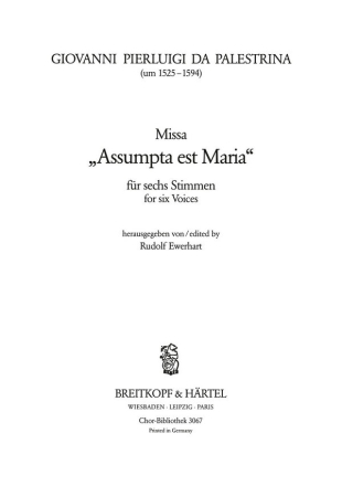 Palestrina, Giovanni Pierl da Missa Assumpta est Maria fr 6stg gem Chor Chorpartitur