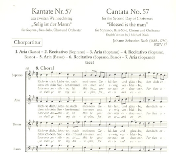 Selig ist der Mann - Kantate Nr.57 BWV57 fr Soli, gem Chor und Orchester Chorpartitur