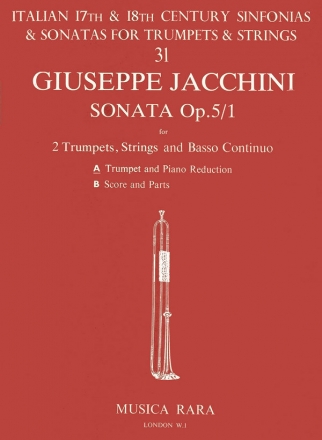 Jacchini, Giuseppe Sonata in D op. 5 Nr. 1 fr 2 Trompeten, Streicher und Bc fr 2 Trompeten und Klavier