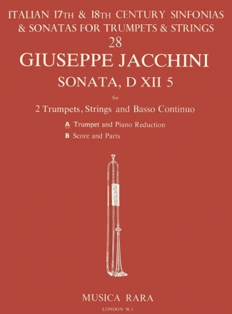 Jacchini, Giuseppe Sonata in D Nr. XII/5 for 2 trumpets, strings and bc for 2 trumpets and piano