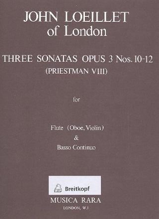 12 Sonaten op.3 nos.10-12 for flute (oboe, violin) and bc