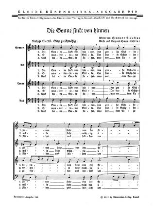 Die Sonne sinkt von hinnen Liedsatz Chorpartitur GemCh-SATB