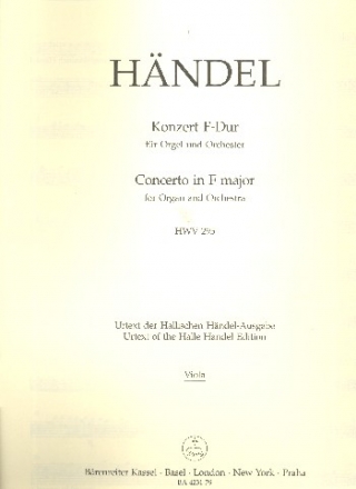 Konzert F-Dur Nr.13 HWV295 fr Orgel und Orchester Viola