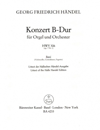 Konzert B-Dur op.7/1 HWV306 fr Orgel (Cembalo) und Orchester Violoncello/Kontrabass/Fagott