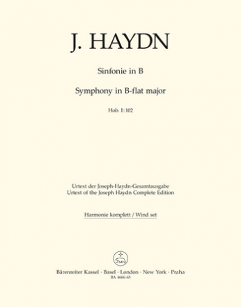 Haydn, Joseph Londoner Sinfonie - Hob.I:102 Harmoniestimmen, Urtextausgabe 2 Fl/2 Ob/2 Fag/2 Hn/2 Trp/Pk