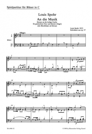 An die Musik Festlicher Chor. Schlusatz der 'Hymne an die heilige Ccilie' Blserpartitur 2 Trp/2 Pos