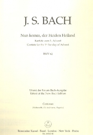 Nun komm, der Heiden Heiland Kantate Nr.62 BWV62 Violoncello/Kontrabass/Fagott/Bc