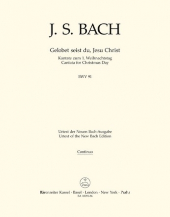 Gelobet seist du, Jesu Christ Kantate Nr.91 BWV91 Basso continuo (Violoncello/Kontrabass/Violone)