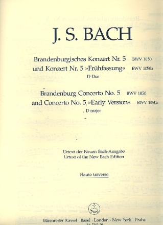 Brandenburgisches Konzert D-Dur BWV1050 (BWV1050a) fr Flte, Violine, Cembalo und Orchester Flte solo