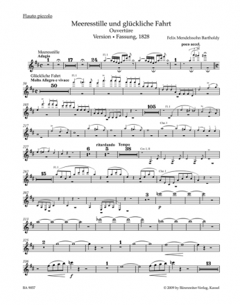 Mendelssohn Bartholdy, Felix Meeresstille und glckliche Fahrt Ouvertre Harmoniestimmen, Urtextausgabe Fl-picc/2 Fl/2 Ob/2 Klar/2 Fag/2 Serp