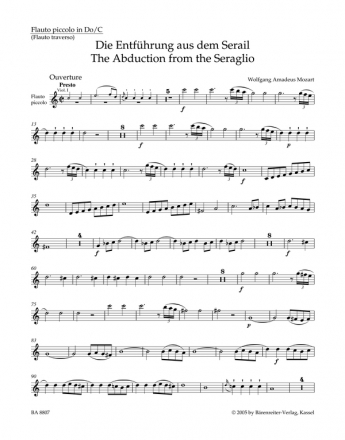 Die Entfhrung aus dem Serail Ouvertre KV 384 Harmoniestimmen, Urtextausgabe 2 Trp-Cl/2 Klar/Fl-picc (Fl)/2 Ob/2 F