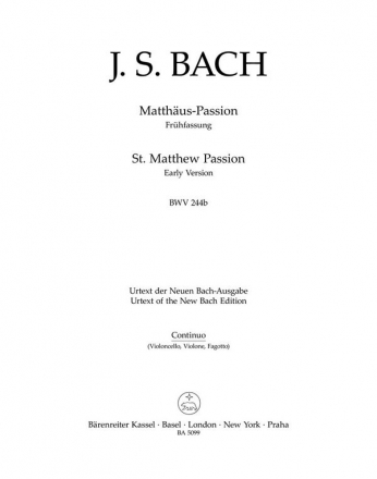 Matthus-Passion - BWV 244b Stimme(n), Urtextausgabe Vc/Kb/Fag