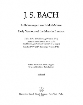 Frhfassungen zur h-Moll Messe - BWV 232 Stimme(n), Urtextausgabe V1