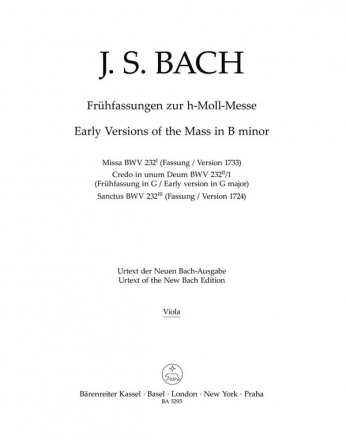 Frhfassungen zur h-Moll Messe - BWV 232 Stimme(n), Urtextausgabe Va