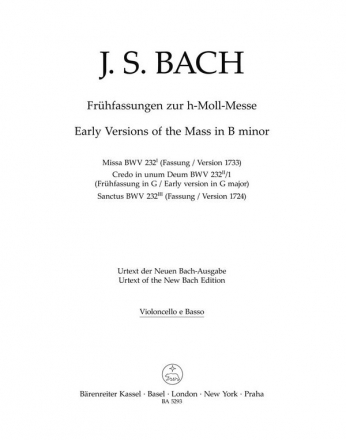 Frhfassungen zur h-Moll Messe - BWV 232 Stimme(n), Urtextausgabe Vc/Kb