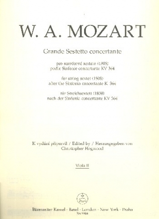 Grande sestetto concertante nach der Sinfonia concertante KV364 fr 2 Violinen, 2 Violen und 2 Violoncelli Viola 2