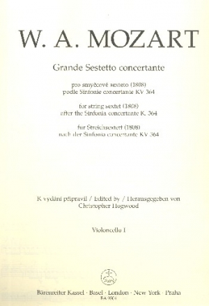 Grande sestetto concertante nach der Sinfonia concertante KV364 fr 2 Violinen, 2 Violen und 2 Violoncelli Violoncello 1