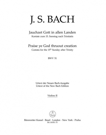 Jauchzet Gott in allen Landen Kantate zum 15. Sonntag nach Trinitatis BWV 51 Stimme(n), Urtextausgabe V2