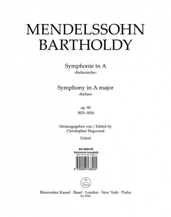 Mendelssohn Bartholdy, Felix Symphonie - Harmoniestimmen, Urtextausgabe 2 Fl/2 Ob/2 Klar/2 Fag/2 Hn/2 Trp/Pk