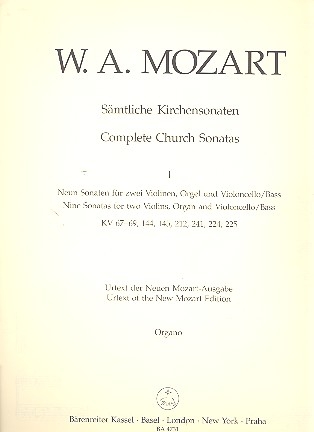 Smtliche Kirchensonaten Band 1 fr 2 Violinen, Violoncello (Kontrabass) und Orgel Orgel