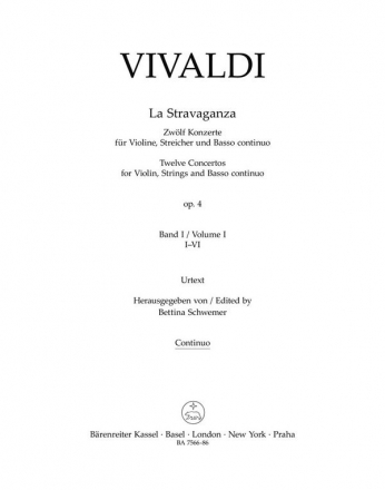 Vivaldi, Antonio, La Stravaganza op. 4 -Twelve Concertos for Violin, S Bc Part(s), Urtext edition