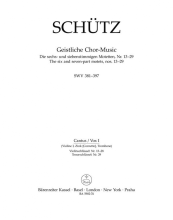 BA5902-74 Schtz, Die 6- und 7-stimmigen Motetten Nr.13-29 SWV381-397 fr gem Chor und Bc Violine 1 (Cantus, Vox 1)