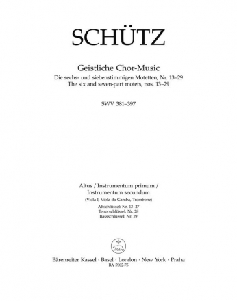 BA5902-75 Schtz, Die 6- und 7-stimmigen Motetten Nr.13-29 SWV381-397 fr gem Chor Viola 1 (Altus, Instrumentum primum)