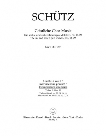 BA5902-81 Schtz, Die 6- und 7-stimmigen Motetten Nr.13-29 SWV381-397 fr gem Chor und Bc Quintus (Vox II, Instr. primum)