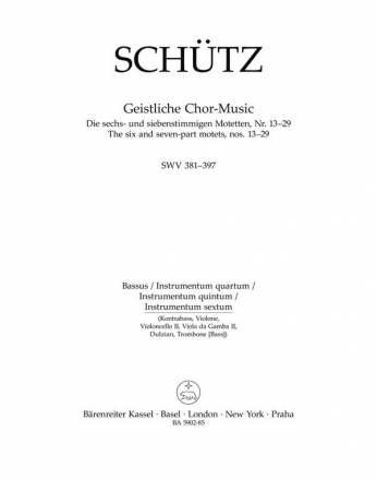 BA5902-85 Schtz, Die 6- und 7-stimmigen Motetten Nr.13-29 SWV381-397 fr gem Chor und Bc Bassus (instr. quartum)